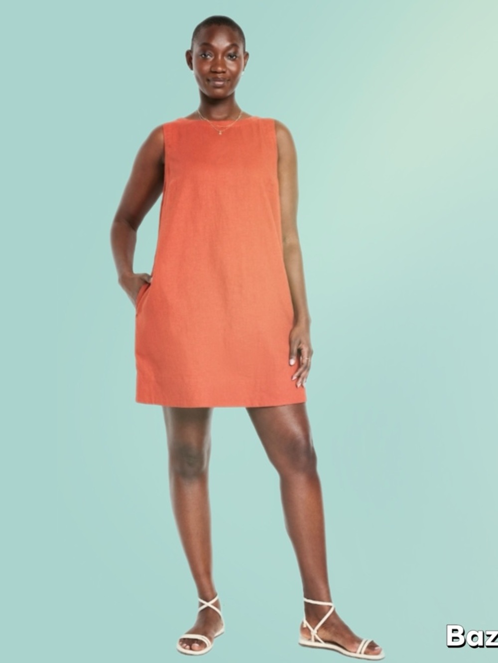 NWT Linen-Blend Retro Modern Sleeveless Shift Dress
